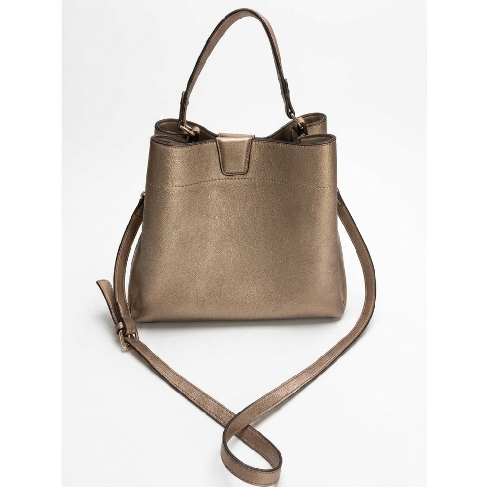 Jen & Co Metallic Bronze Vegan Leather Crossbody Bag Satchel Top Handle Gold Tne
